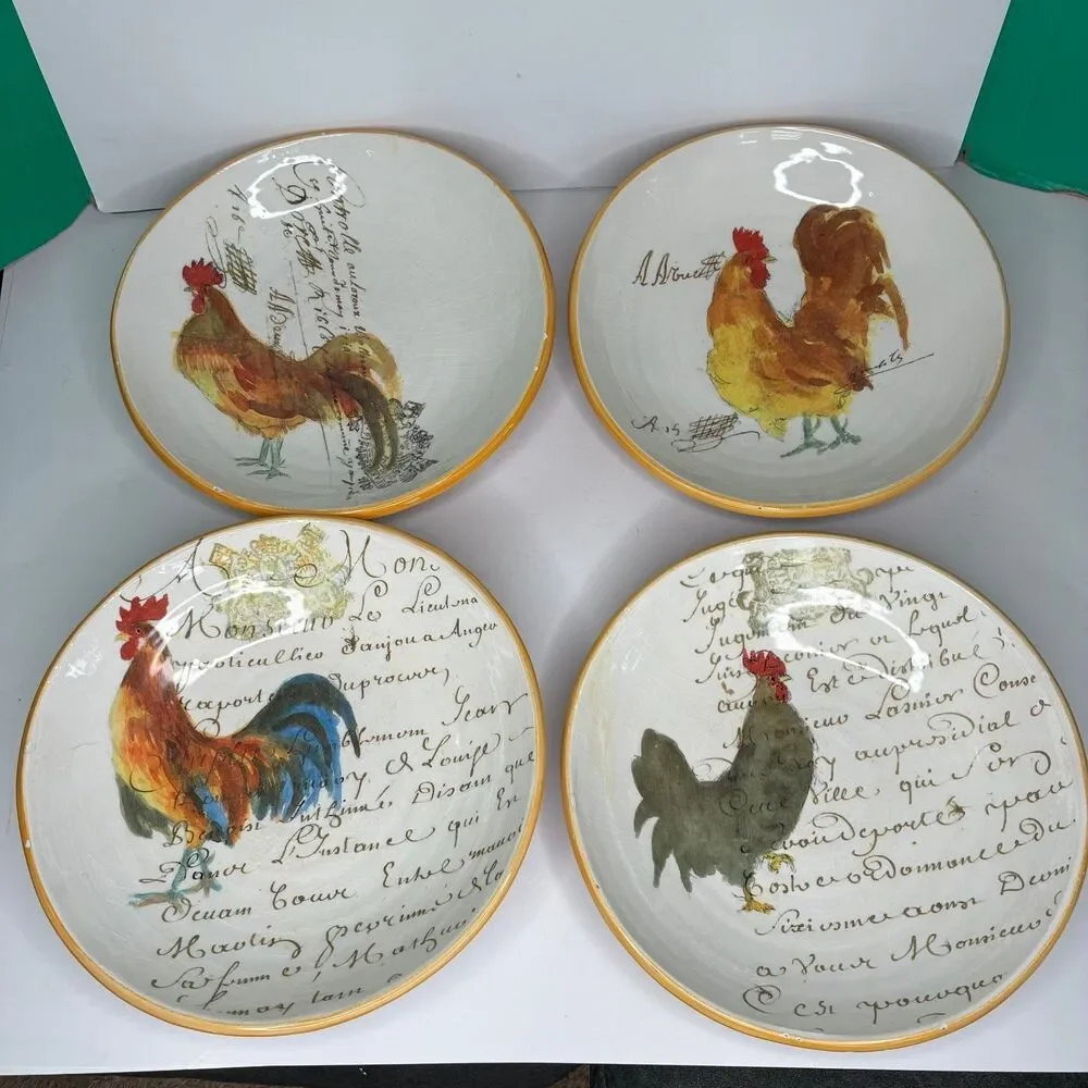 Williams Sonoma ROOSTER SCRIPT Pasta Bowls Made In Italy  10” Set Of 4